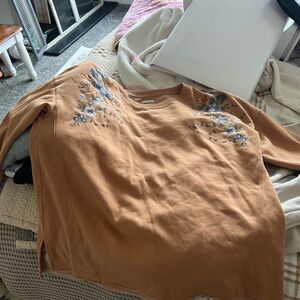 Floral Embroidered Women's Top - Brown